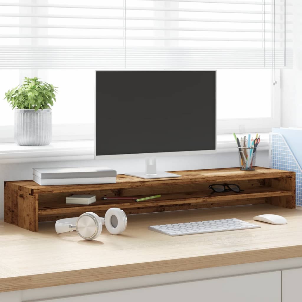 Soporte mesa pantalla madera ingeniería envejecida 100x24x13 cm