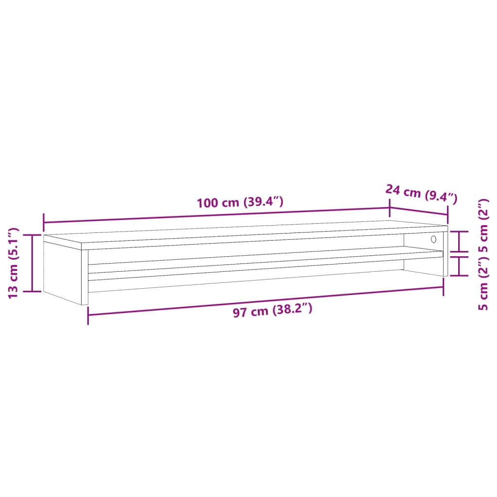 Soporte mesa pantalla madera ingeniería envejecida 100x24x13 cm
