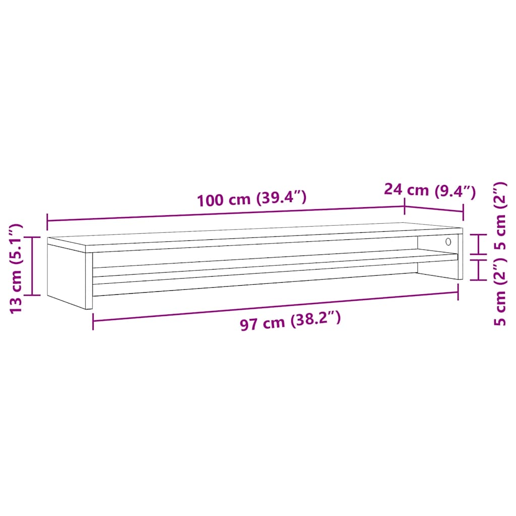 Soporte para monitor de roble artesanal, 100 x 24 x 13 cm, madera de ingeniería