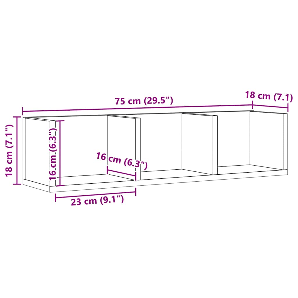Estante de pared CD madera ingeniería roble artisan 75x18x18 cm