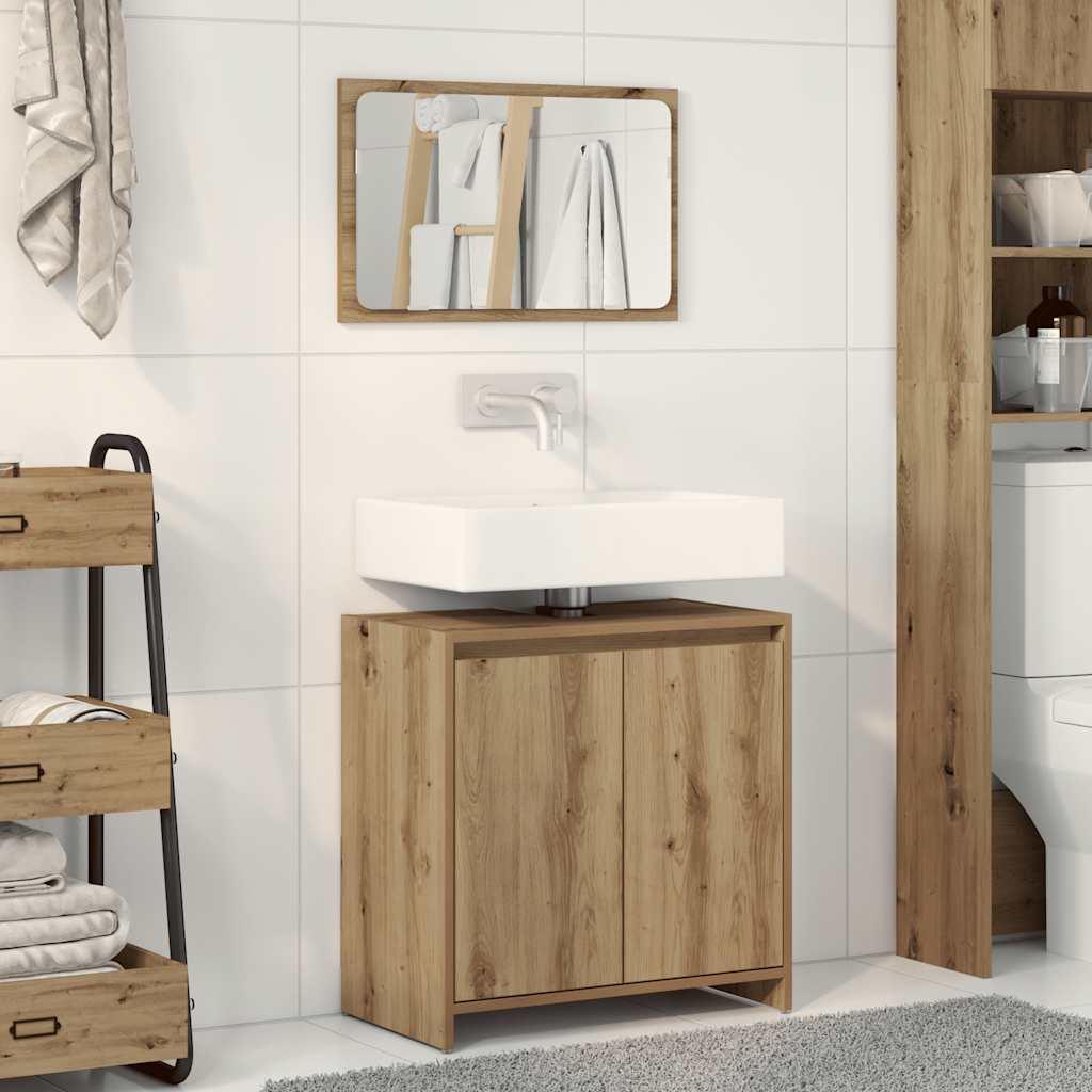 Conjunto de muebles de baño 2 piezas madera maciza de mango