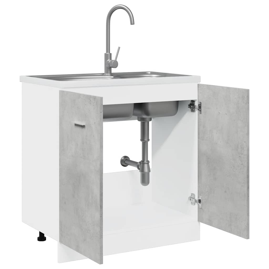 Mueble bajo fregadero "Lyon" gris hormigón 80x46x81,5 cm madera de ingeniería