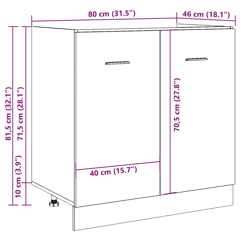 Mueble bajo fregadero "Lyon" gris hormigón 80x46x81,5 cm madera de ingeniería