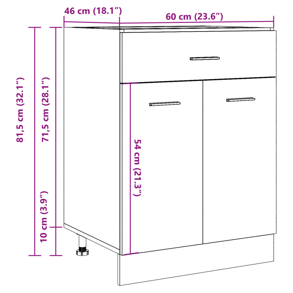 Mueble bajo con cajón "Lyon" de, gris hormigón, 60 x 46 x 81,5 cm, madera de ingeniería