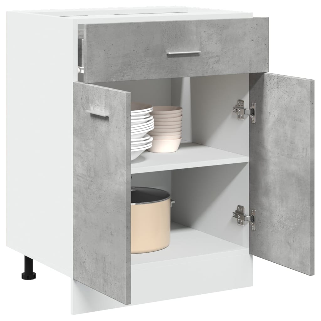 Mueble bajo con cajón "Lyon" de, gris hormigón, 60 x 46 x 81,5 cm, madera de ingeniería