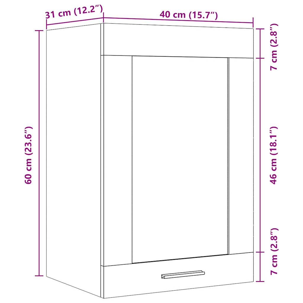 Vitrina colgante "Lyon" de madera vieja, 40 x 31 x 60 cm, madera de ingeniería