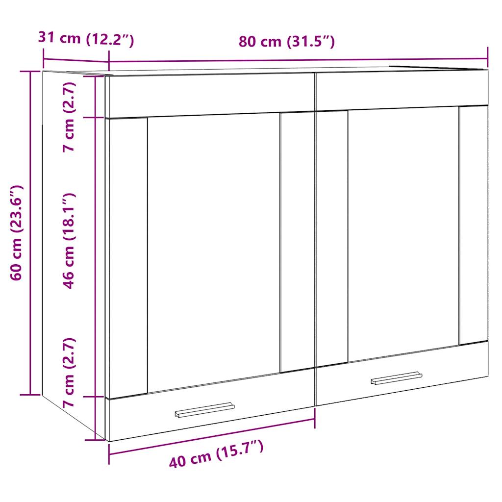 Vitrina colgante "Lyon" gris hormigón 80x31x60 cm