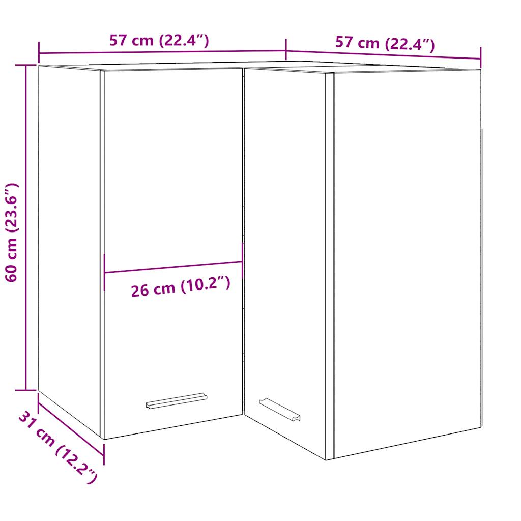 Armario esquinero colgante "Lyon" de madera vieja, 57 x 57 x 60 cm, madera de ingeniería