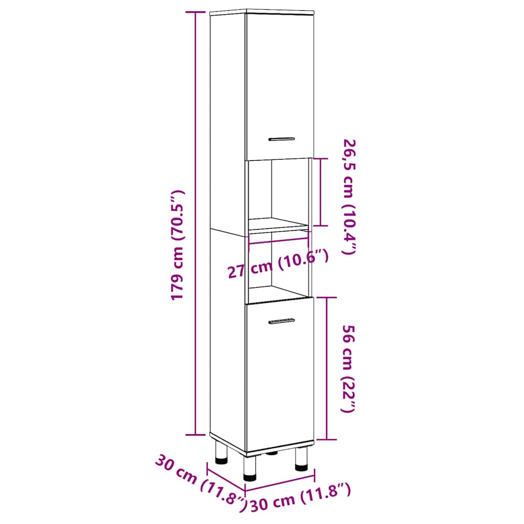 Armario de baño madera contrachapada envejecida 30x30x179 cm