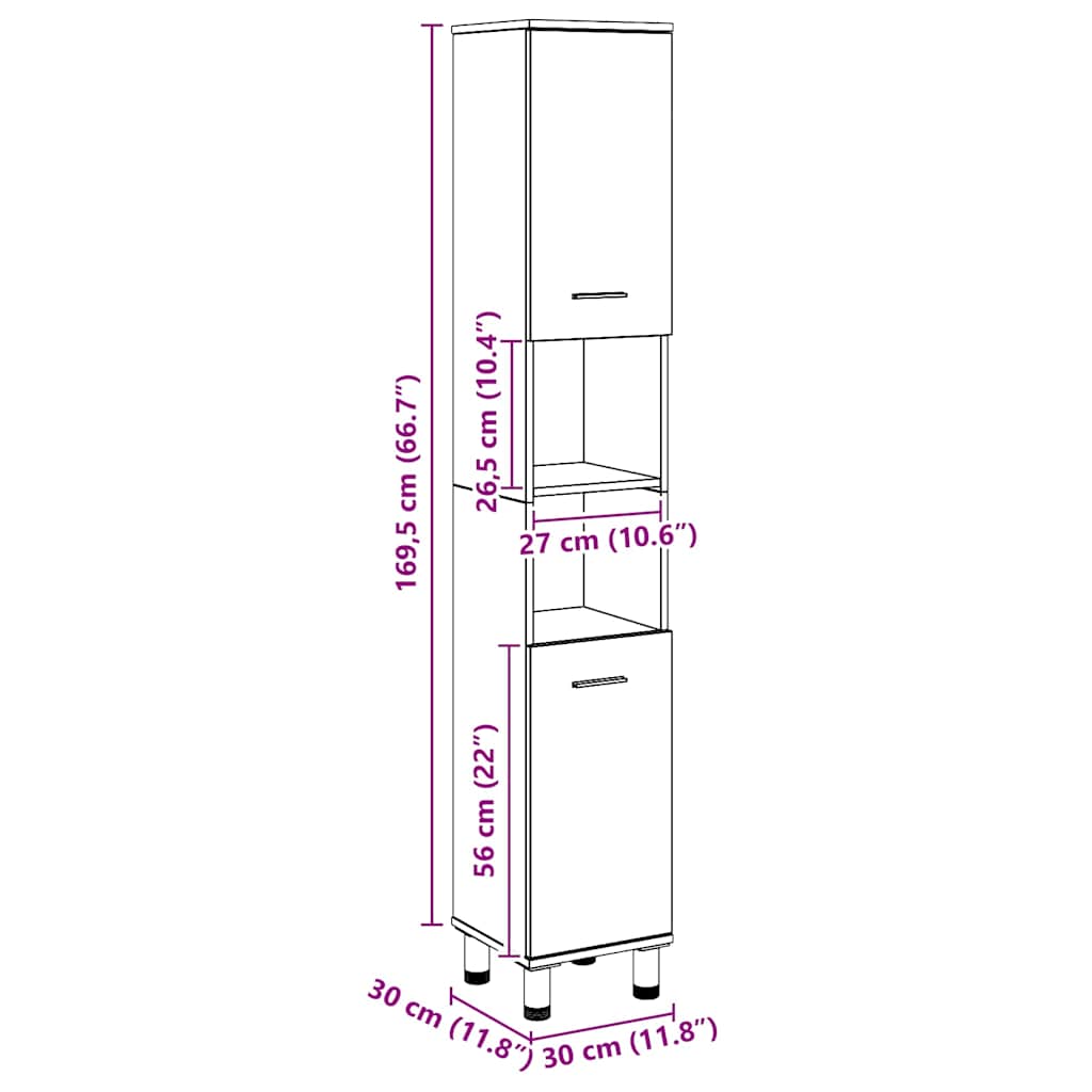 Mueble de baño madera de ingeniería roble artisan 30x30x179 cm