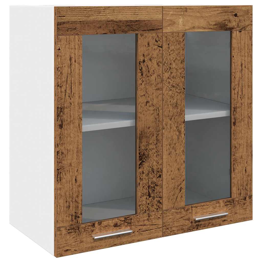 Armario de cocina de pared "Lyon" con puerta de cristal, madera vieja,, 60x31x60 cm