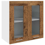 Armario de cocina de pared "Lyon" con puerta de cristal, madera vieja,, 60x31x60 cm