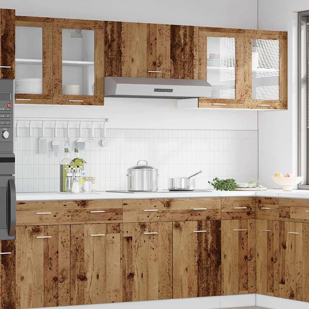 Armario de cocina de pared "Lyon" con puerta de cristal, madera vieja,, 60x31x60 cm