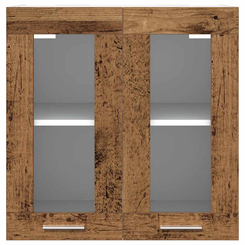 Armario de cocina de pared "Lyon" con puerta de cristal, madera vieja,, 60x31x60 cm