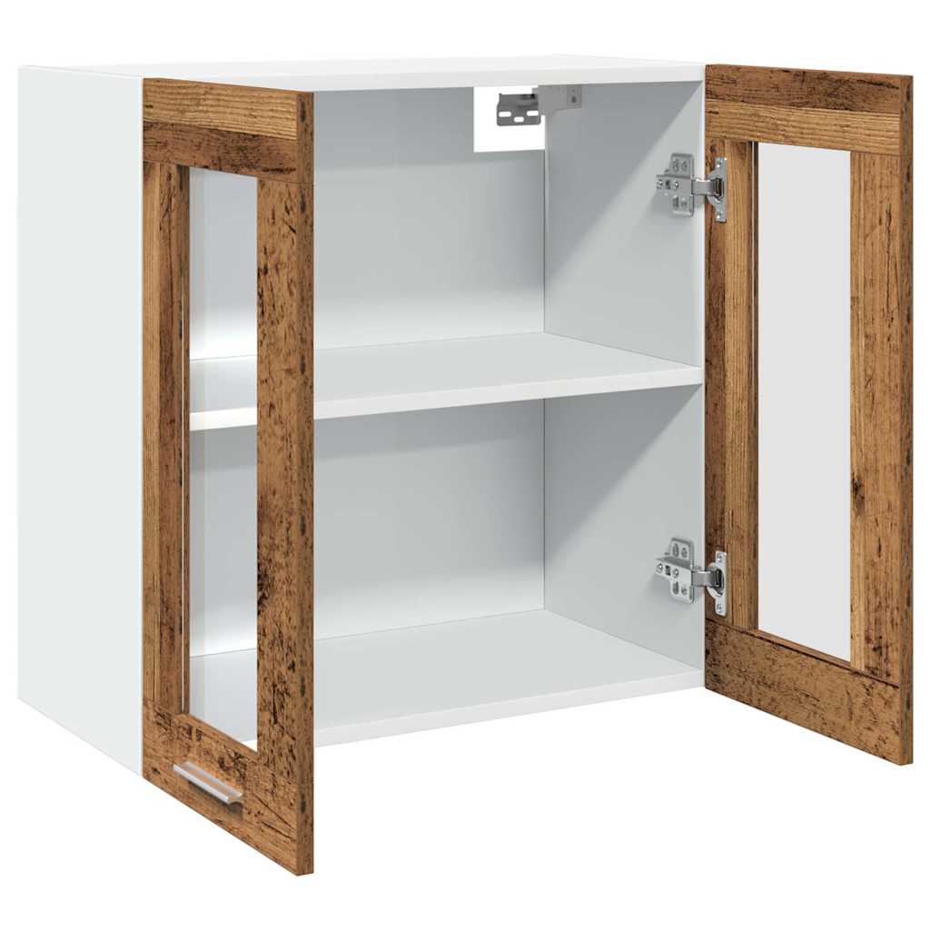 Armario de cocina de pared "Lyon" con puerta de cristal, madera vieja,, 60x31x60 cm