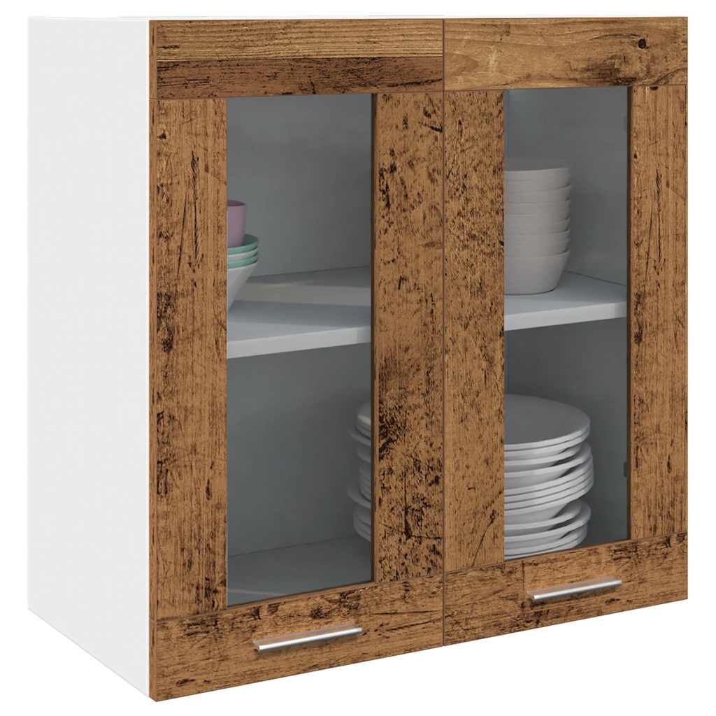 Armario de cocina de pared "Lyon" con puerta de cristal, madera vieja,, 60x31x60 cm