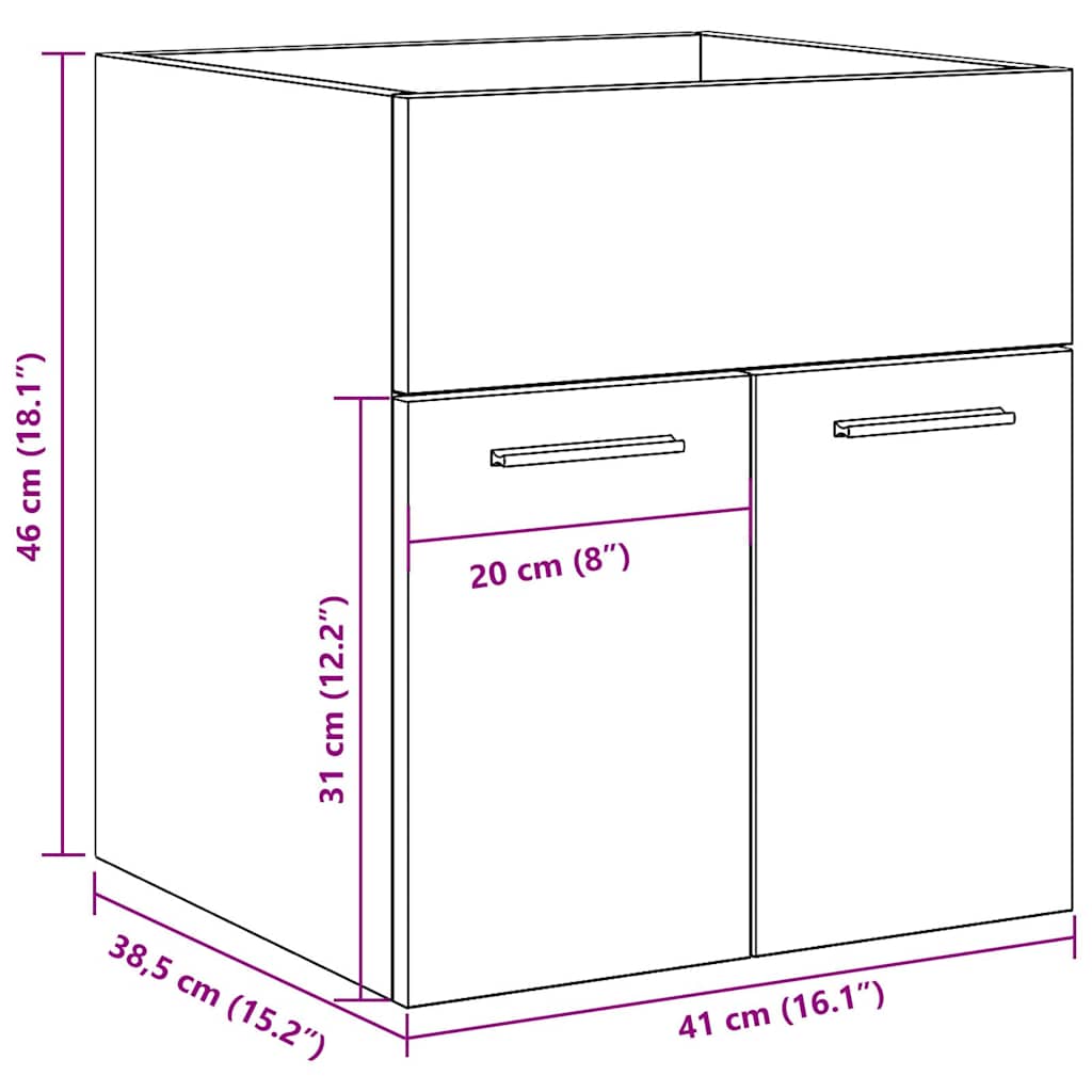 Mueble de lavabo de baño madera roble artisan 41x38,5x46 cm