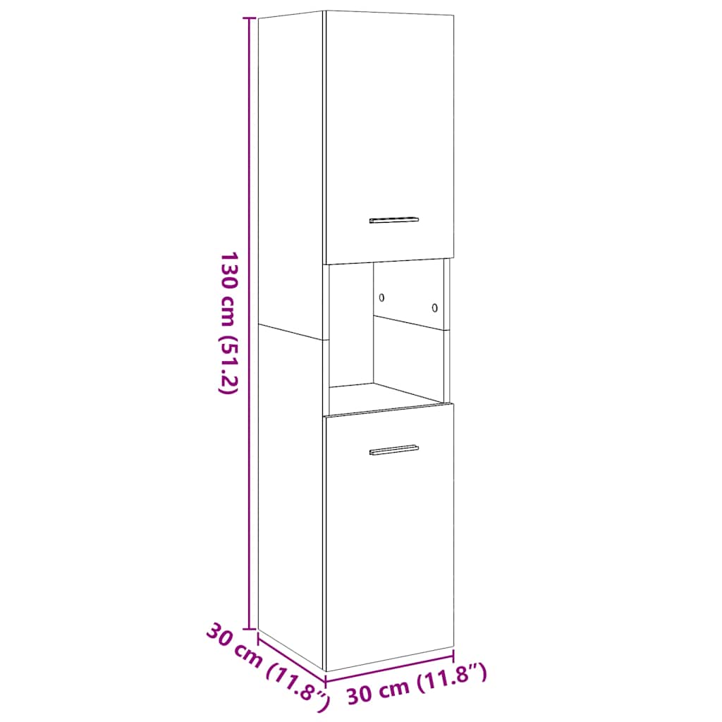 Armario pared baño madera ingeniería gris hormigón 30x30x130 cm
