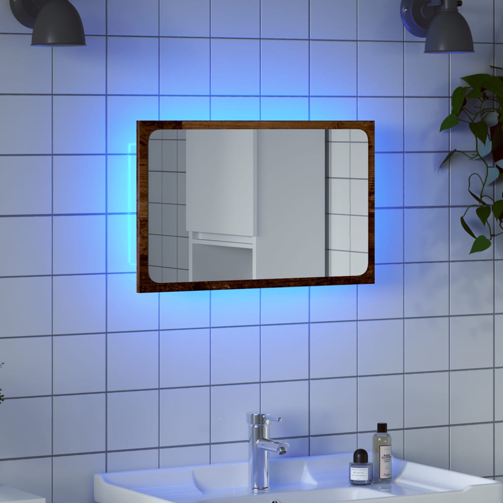 Espejo de baño con luces LED roble negro 60x8,5x37 cm
