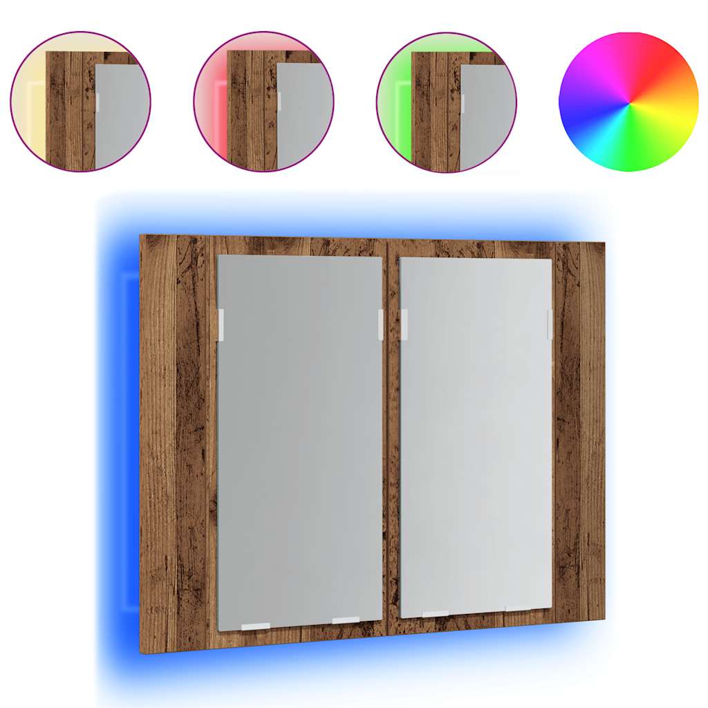 Armario con espejo LED madera ingeniería envejecida 60x12x45 cm