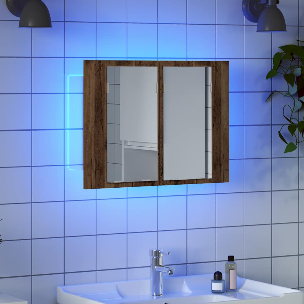 Armario con espejo LED madera ingeniería envejecida 60x12x45 cm