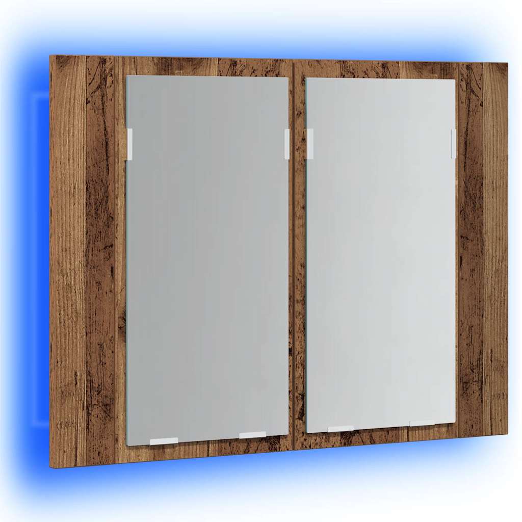 Armario con espejo LED madera ingeniería envejecida 60x12x45 cm
