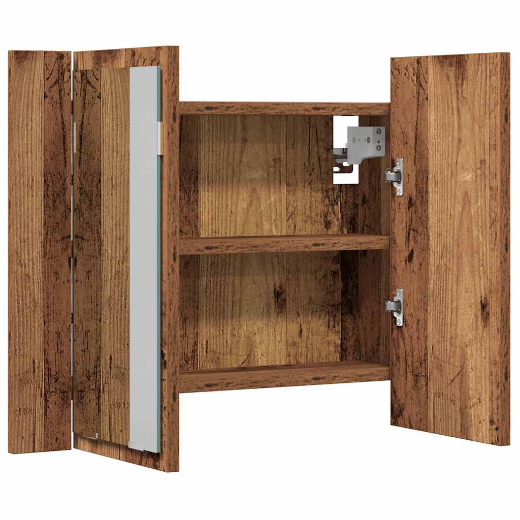 Armario con espejo LED madera ingeniería envejecida 60x12x45 cm