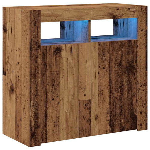 Aparador com luzes LED madeira processada envelhecida 80x35x75 cm