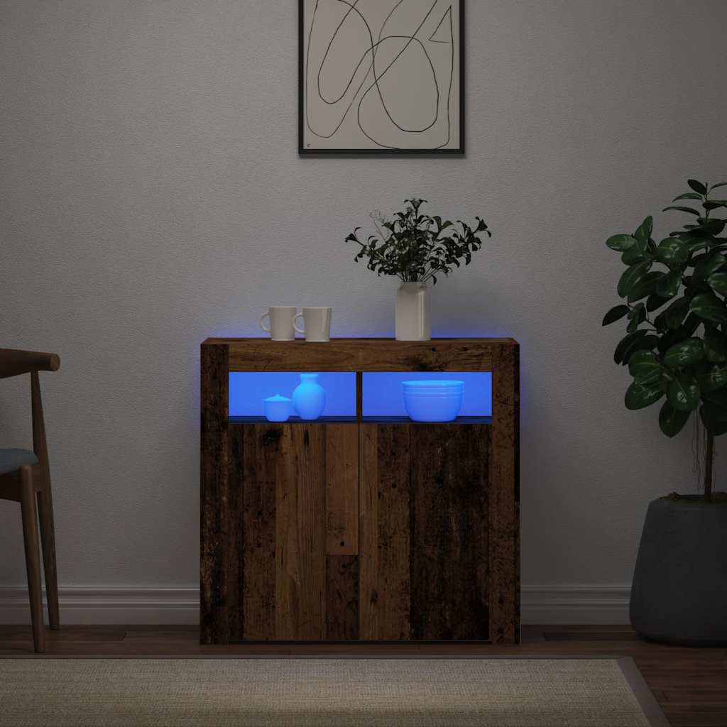 Aparador con luces LED madera ingeniería envejecida 80x35x75 cm
