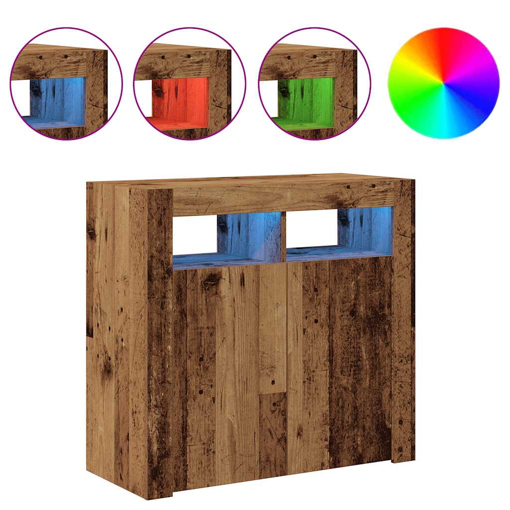 Aparador con luces LED madera ingeniería envejecida 80x35x75 cm