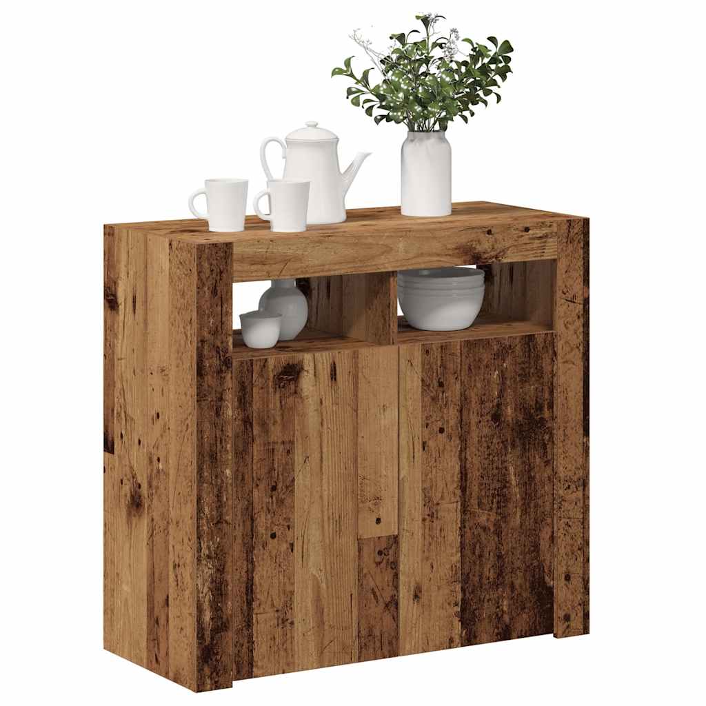 Aparador con luces LED madera ingeniería envejecida 80x35x75 cm