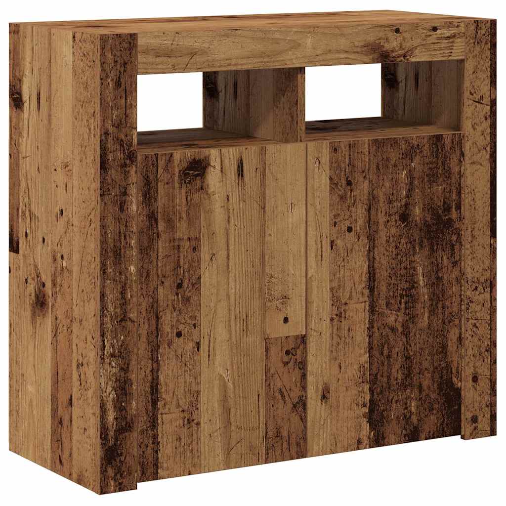 Aparador con luces LED madera ingeniería envejecida 80x35x75 cm