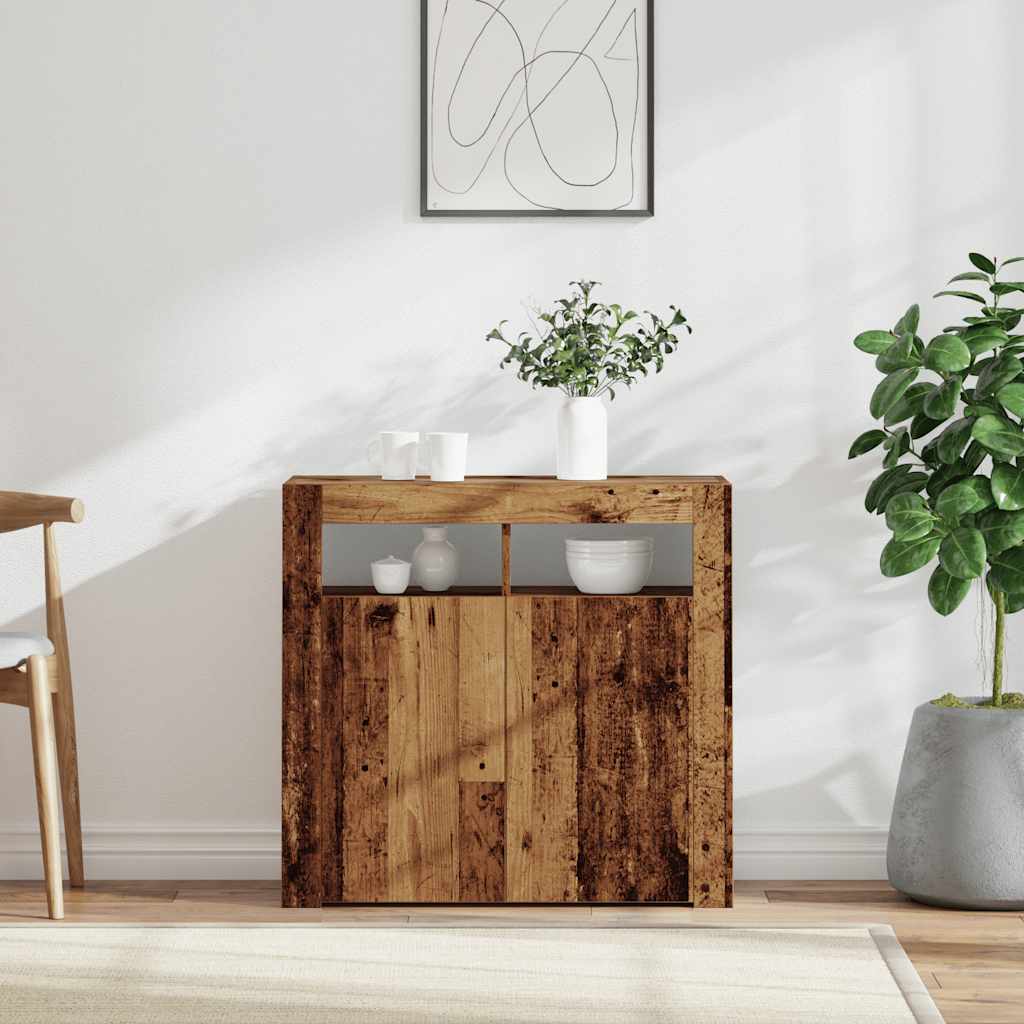 Aparador con luces LED madera ingeniería envejecida 80x35x75 cm