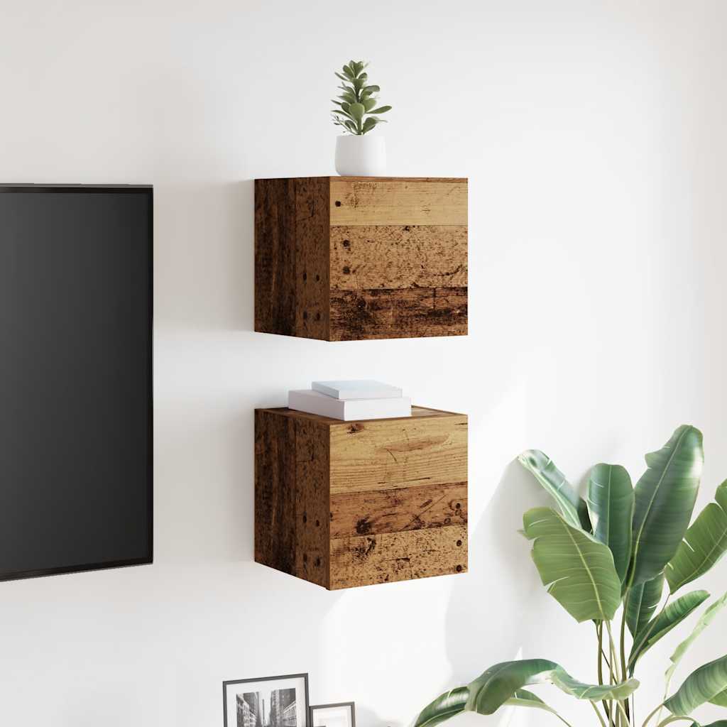 Muebles de pared para TV 2 uds madera envejecida 30,5x30x30 cm