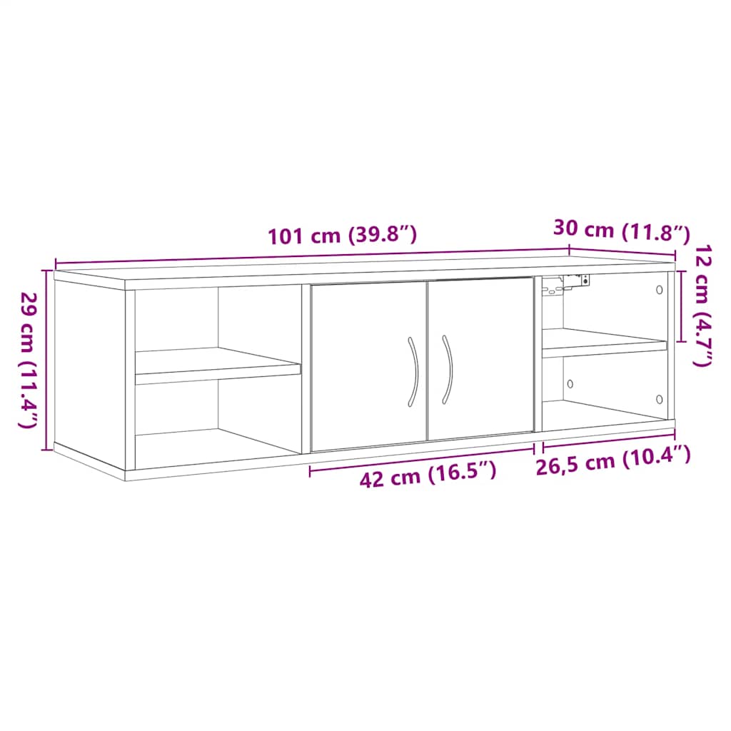 Armario de pared madera de ingeniería madera vieja 101x30x29 cm