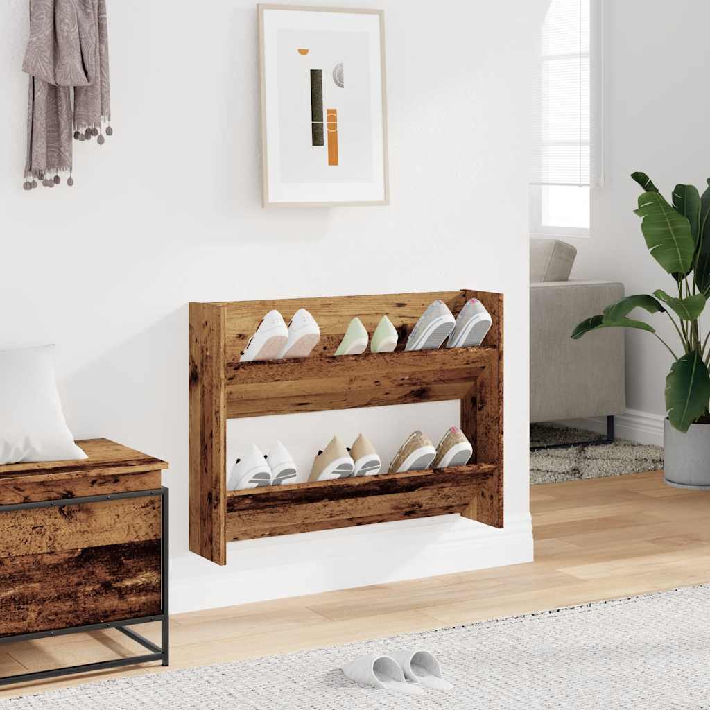 Zapatero de pared madera de ingeniería envejecida 80x18x60 cm