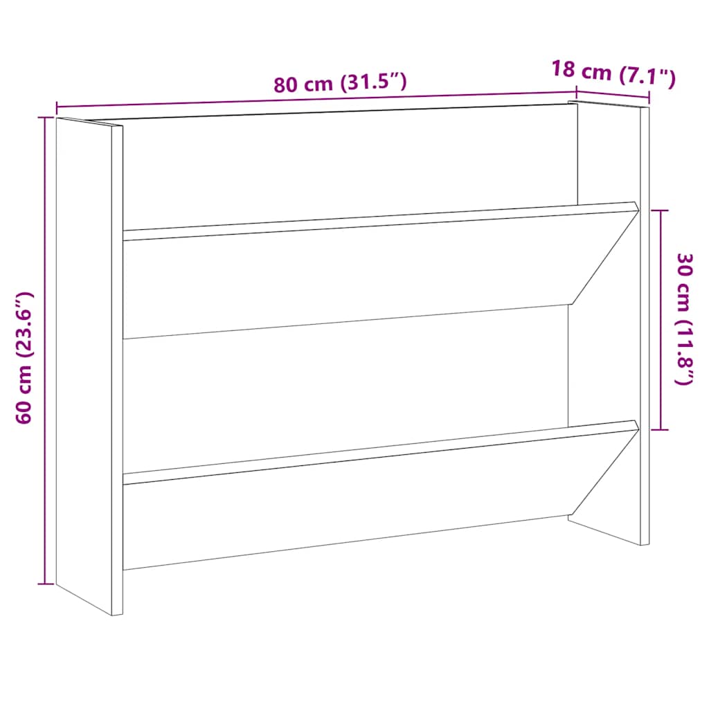 Zapatero de pared madera de ingeniería envejecida 80x18x60 cm
