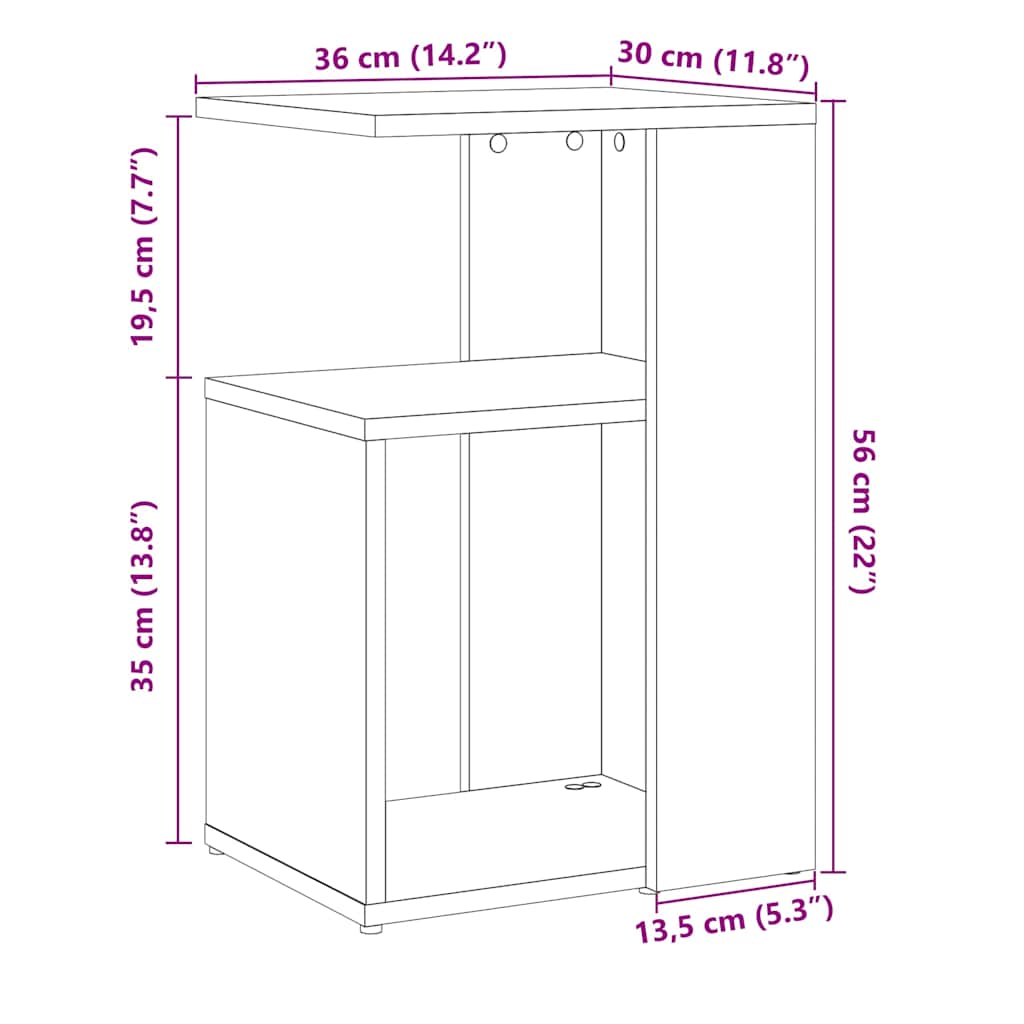 Mesa auxiliar de madera contrachapada envejecida 36x30x56 cm