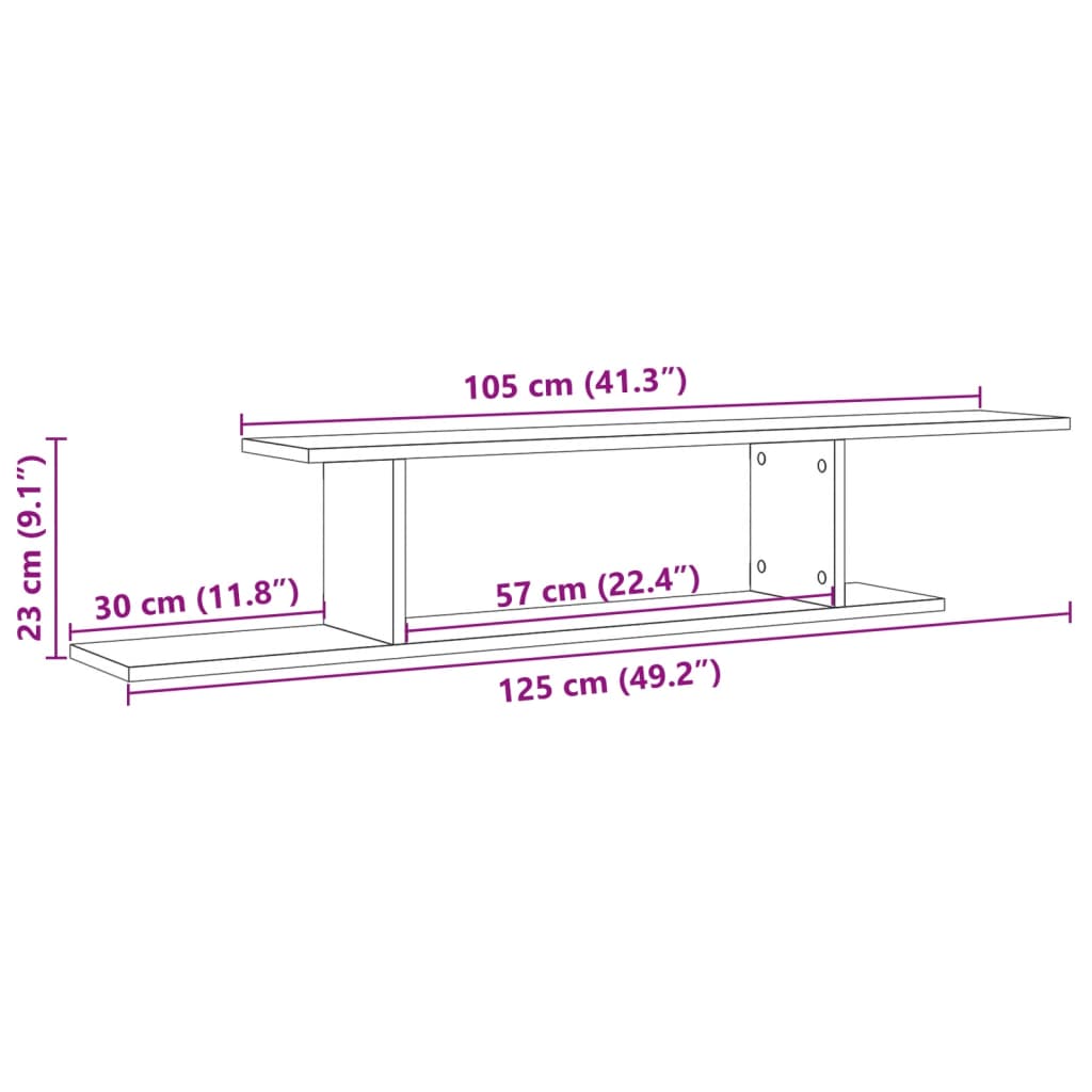 Estante de pared de TV madera ingeniería envejecida 125x18x23cm