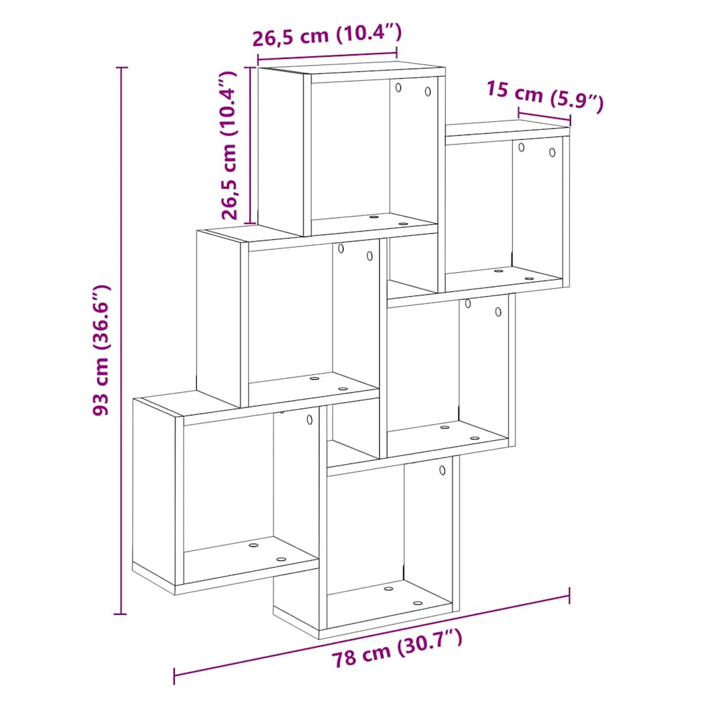 Estante cubo de pared madera ingeniería envejecida 78x15x93 cm