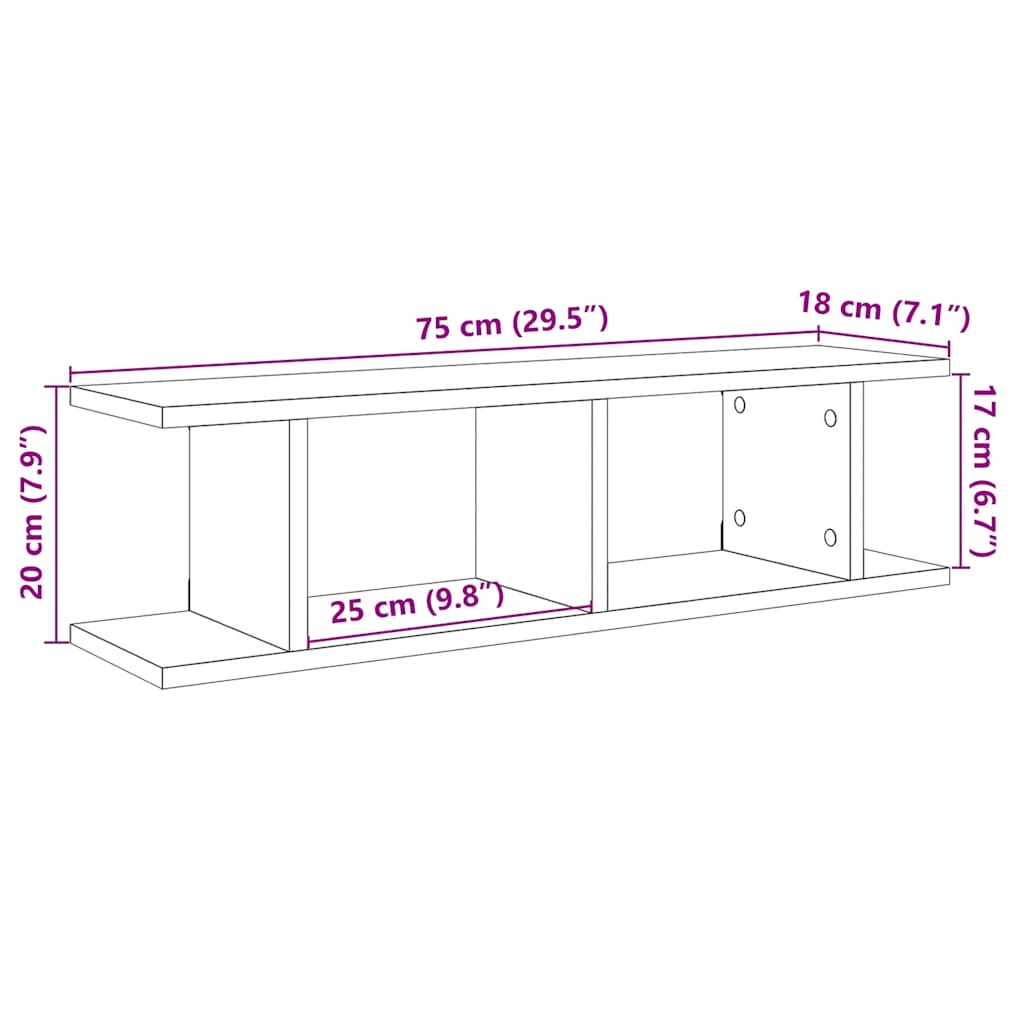 Estantes pared 2uds madera ingeniería roble artisian 75x18x20cm