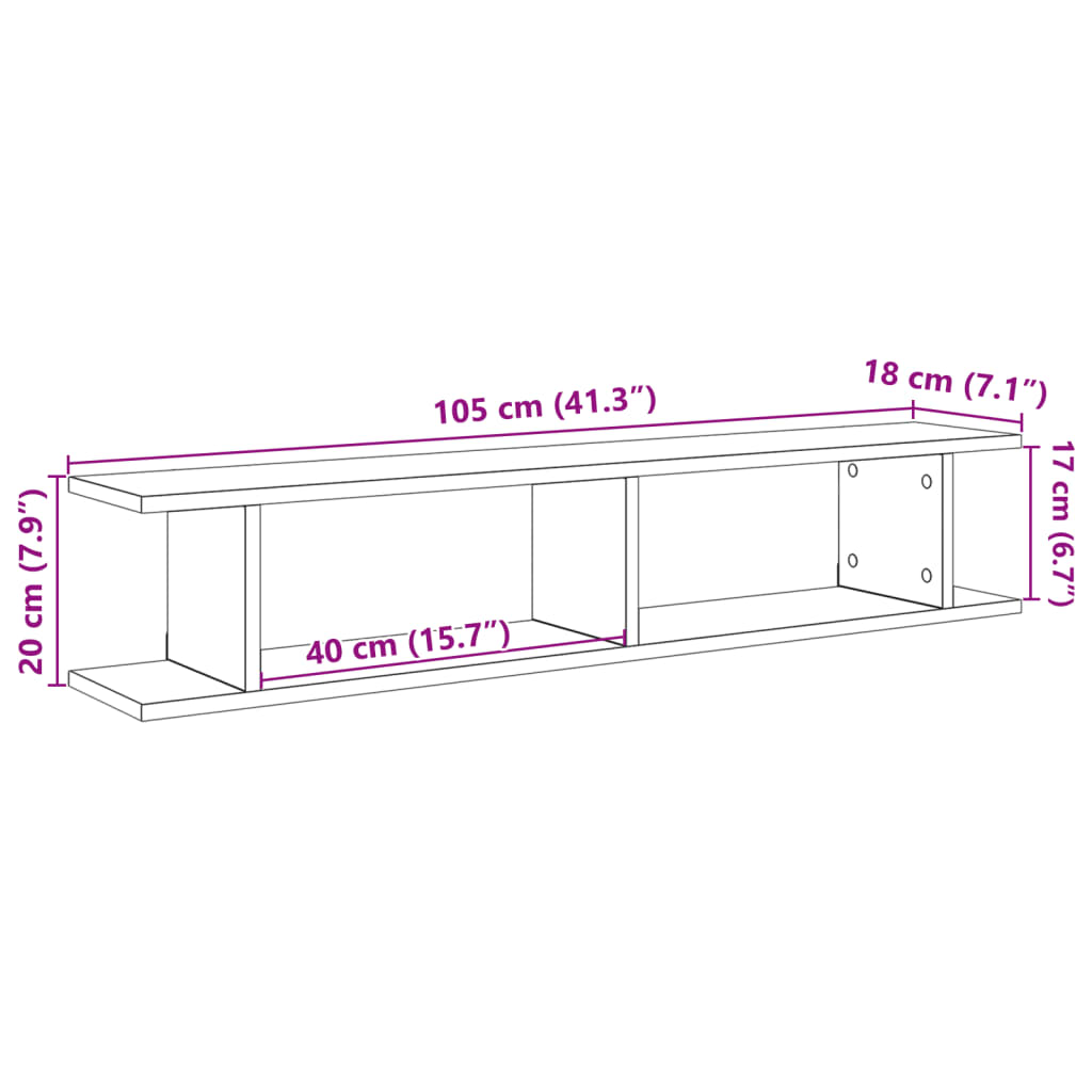 Estantes pared 2 uds madera ingeniería envejecida 105x18x20 cm