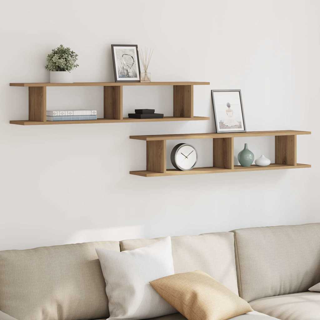 Estante pared 2uds madera ingeniería roble artisian 105x18x20cm