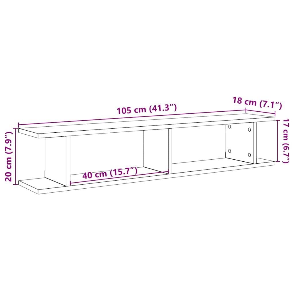 Estante pared 2uds madera ingeniería roble artisian 105x18x20cm
