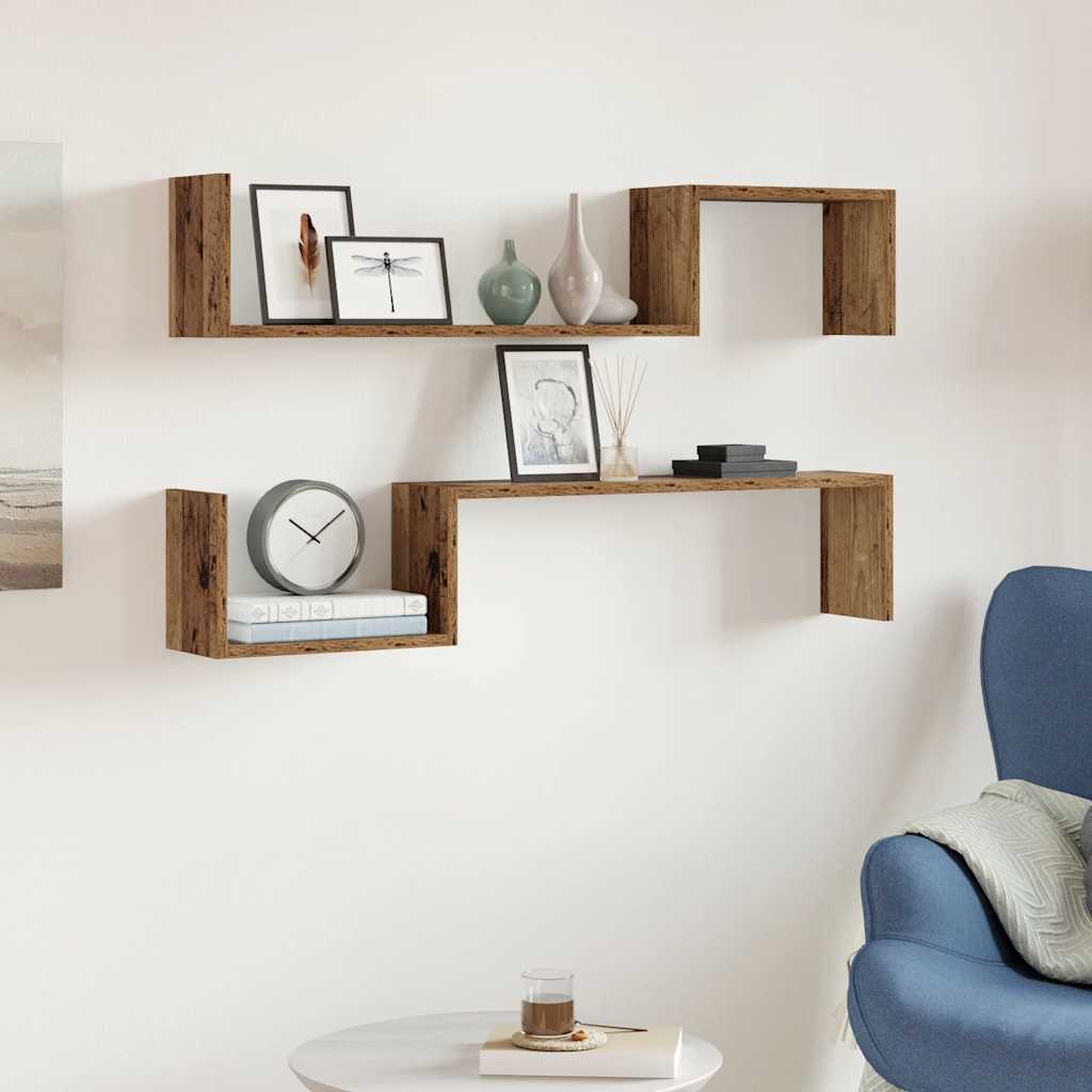 Estante de pared 2 uds madera ingeniería envejecida 100x15x20cm