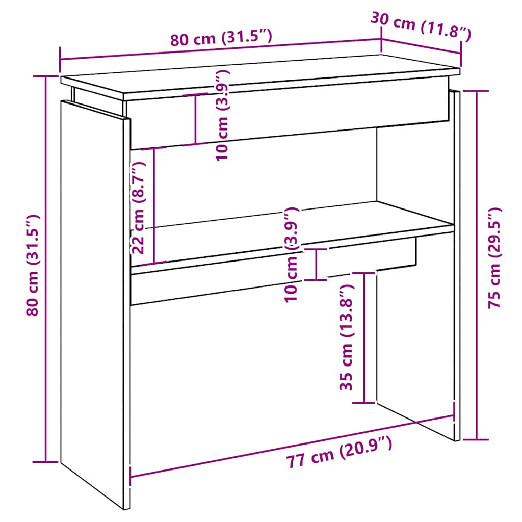 Mesa consola madera de ingeniería envejecida 80x30x80 cm