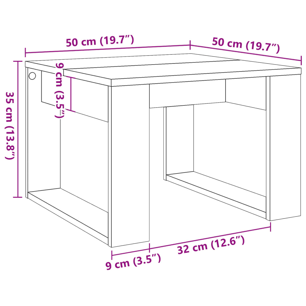 Mesa auxiliar de madera de ingeniería envejecida 50x50x35 cm