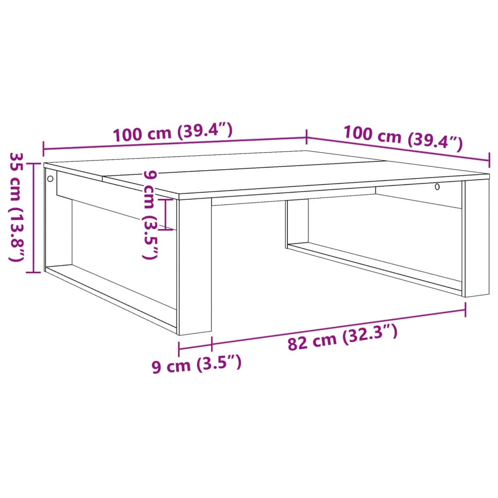 Mesa de centro madera de ingeniería envejecida 100x100x35 cm