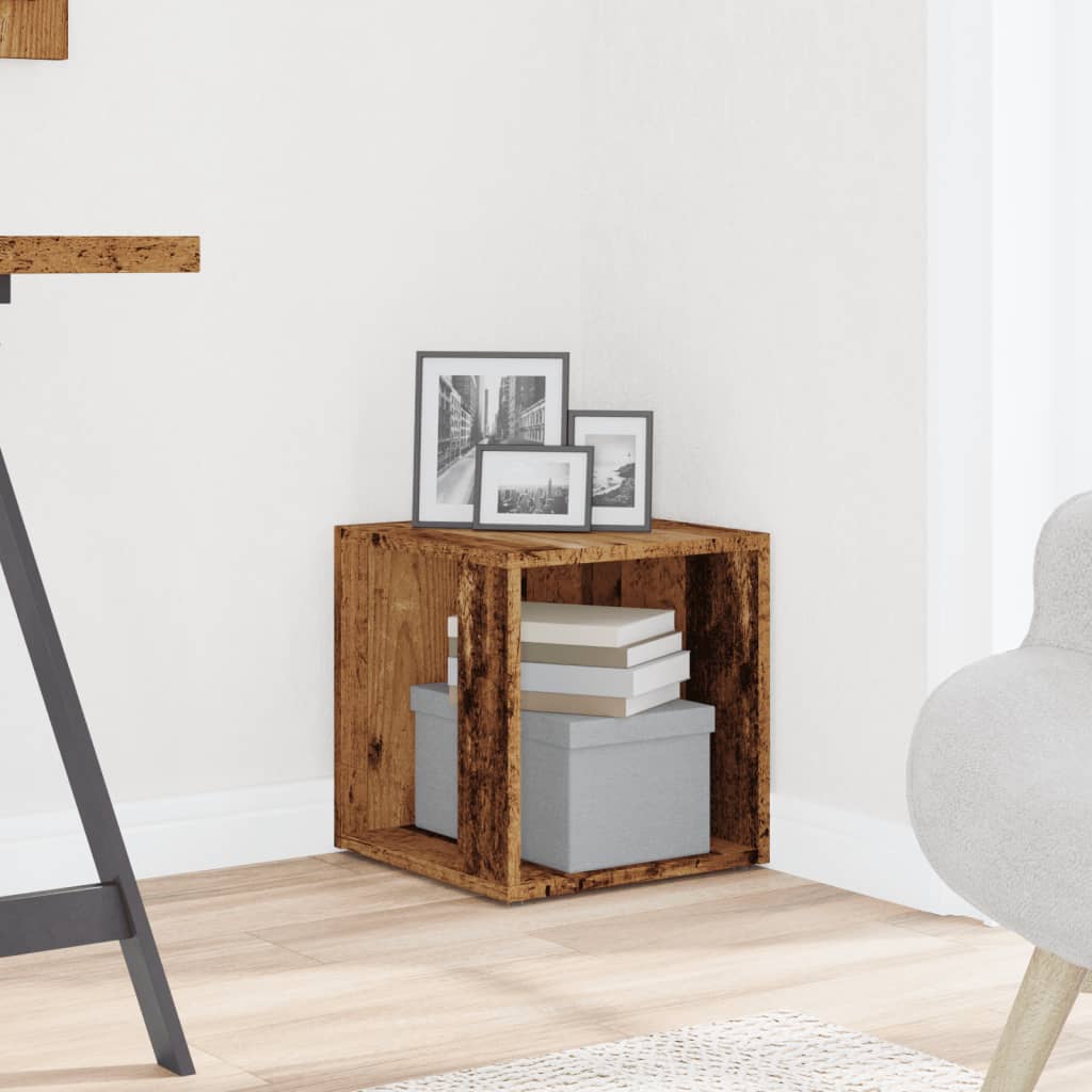 Mesa auxiliar de madera de ingeniería envejecida 33x33x34 cm
