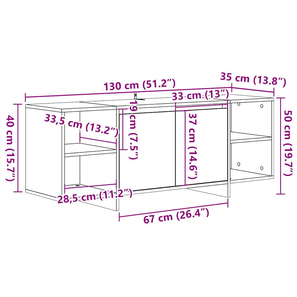 Mueble de TV madera de ingeniería envejecida 130x35x50 cm